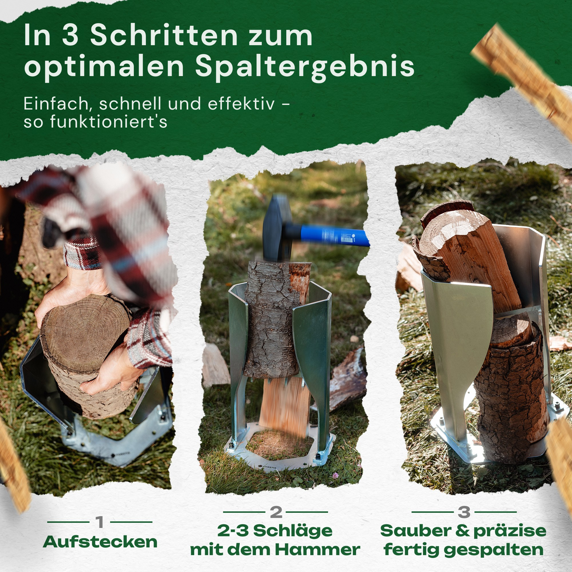 FORSTIX® Standholzspalter – manuell Holz spalten ohne Axt