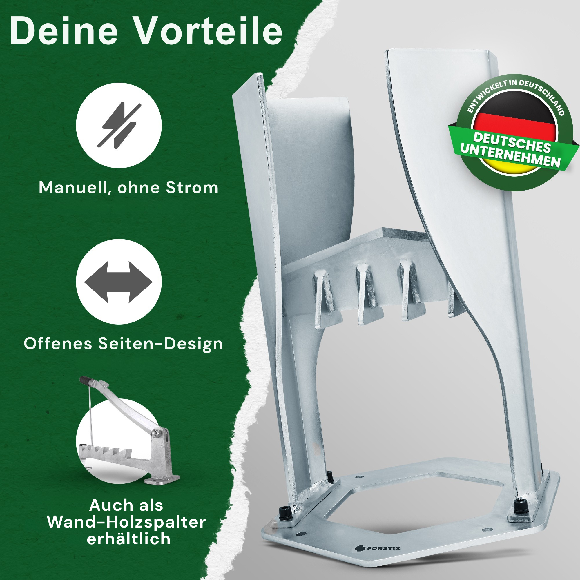 FORSTIX® Standholzspalter – manuell Holz spalten ohne Axt