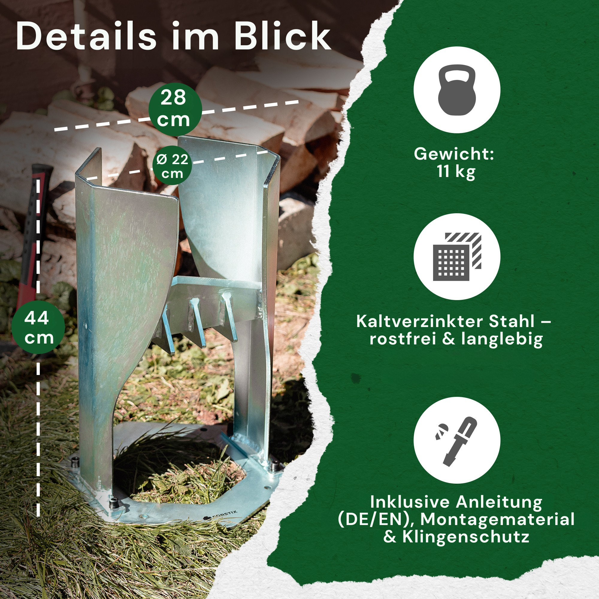 FORSTIX® Standholzspalter – manuell Holz spalten ohne Axt
